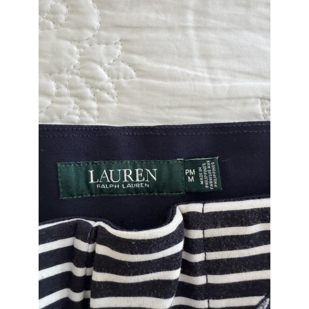 LAUREN Ralph Lauren Navy Striped Capri Jersey Pants - Size PM - Missing Button - Picture 3 of 6